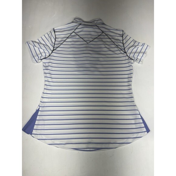 Annika Cutter & Buck Golf Shirt White Blue Striped Women’s Small Stretch Fit - Picture 5 of 6